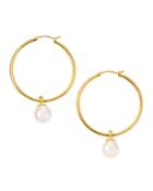 Majorica 10mm Pearl-drop Hoop Earrings, Gold, Women's