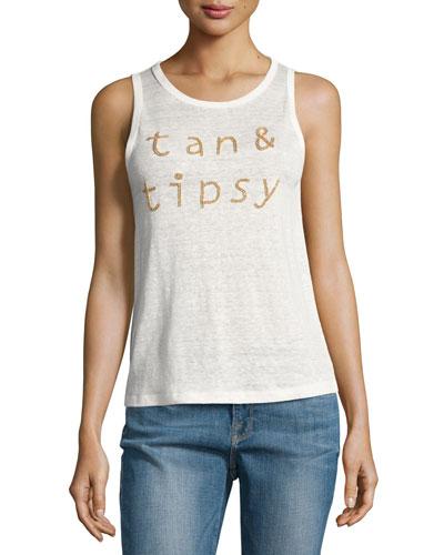 Tan & Tipsy Linen Tank, White