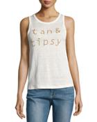 Tan & Tipsy Linen Tank, White