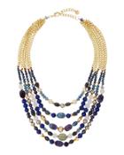 Multi-strand Agate Beaded Collar Necklace, Blue/gray