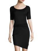 Christina Asymmetric Ruched Sheath Dress, Black