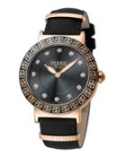 Women's 38mm Stainless Steel Watch With Leather Strap, Rose/black