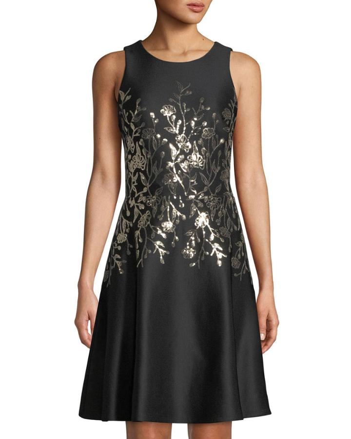 Sequin Floral Fit-and-flare Dress