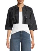 Pleated 3/4-sleeve Cropped Bolero Jacket