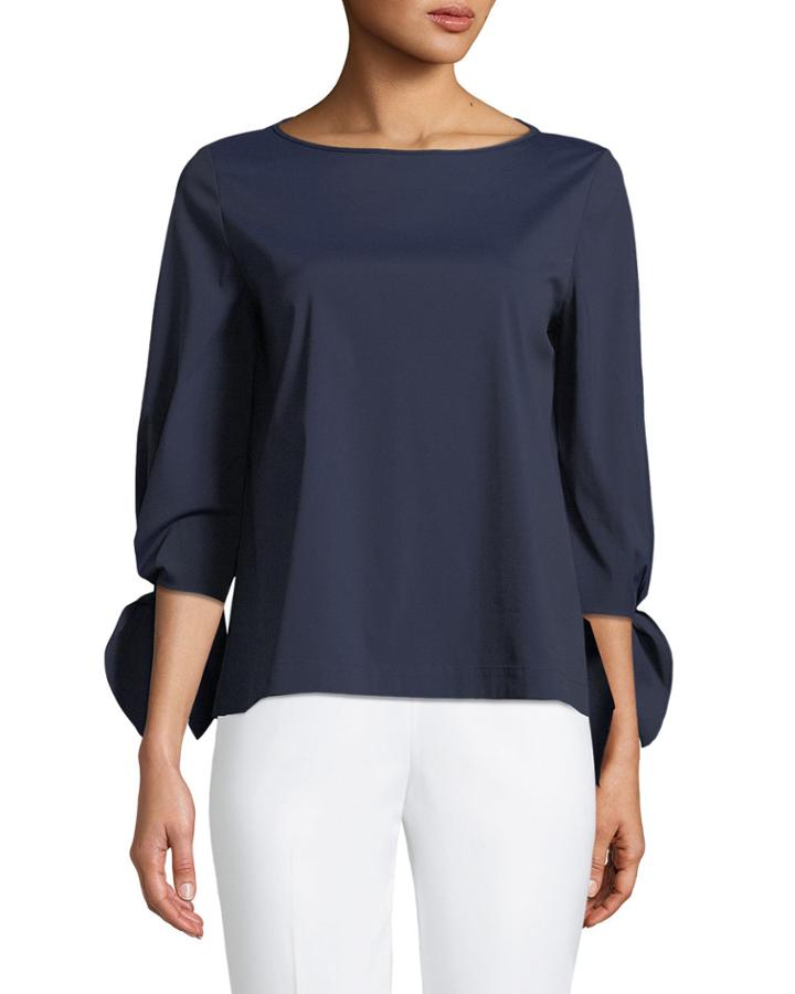 Elaina Tie-sleeve Stretch-cotton Blouse