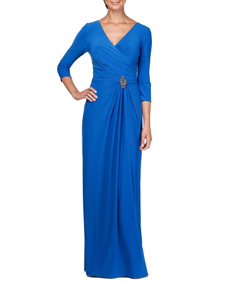 Faux-wrap Embellishment V-neck Gown