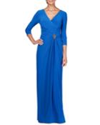 Faux-wrap Embellishment V-neck Gown