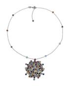 18k Prato Fiorito Gemstone Flower Pendant Necklace
