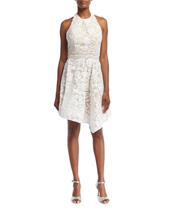 Lace Halter Asymmetric-hem Cocktail Dress