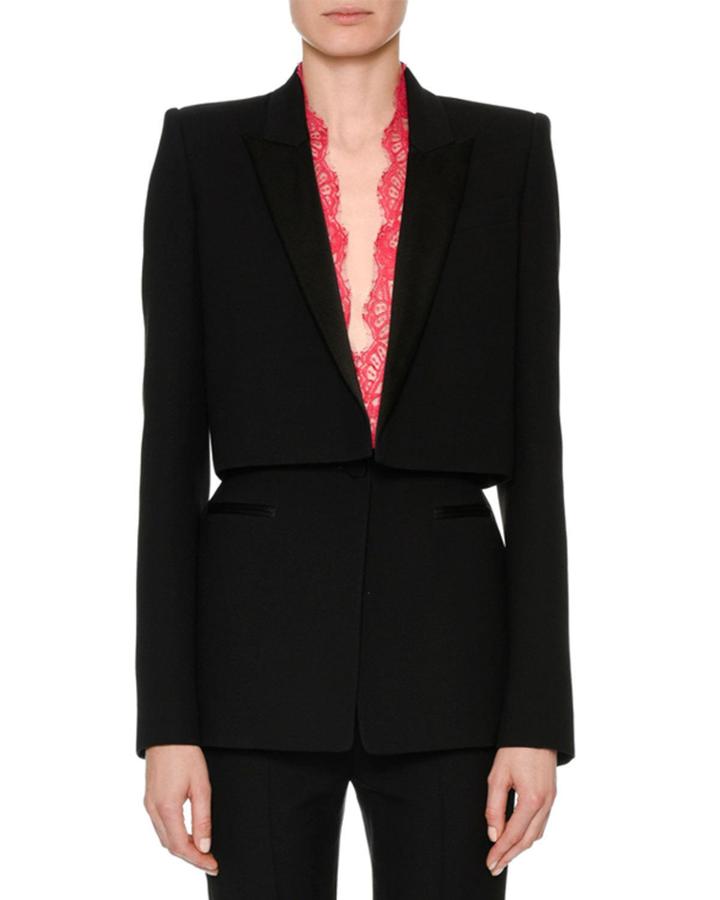 Long-sleeve Wool-silk Cocktail Jacket With
