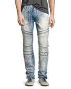 Demon Bleached Slim-straight Moto Jeans, Lake (medium Blue)