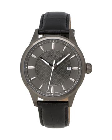Men's 42mm Fortuna Date Watch W/ Leather Strap, Gunmetal