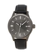Men's 42mm Fortuna Date Watch W/ Leather Strap, Gunmetal