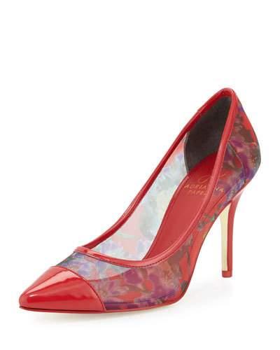 Alec Floral-mesh & Patent Pump, Red