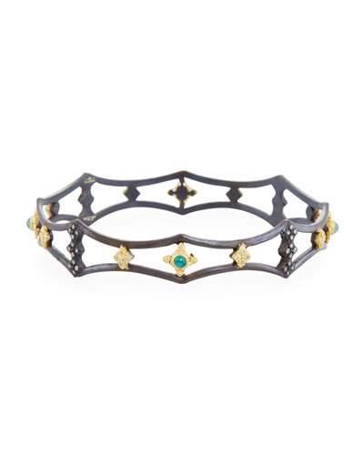 Open Pointed Bangle W/ Malachite, Moonstone & Diamonds