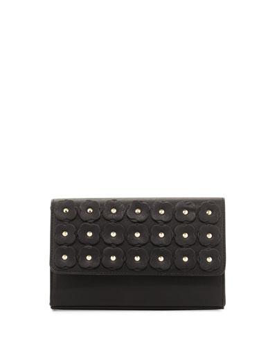 Floral-appliqu&eacute; Box Clutch Bag, Black