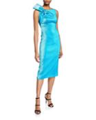 Metallic Boat-neck Dress With Shoulder Bow Detail