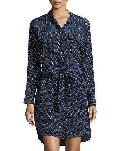 Delany Silk Polka-dot Shirtdress, Dark Blue