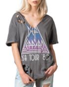 Def Leppard Distressed Graphic V-neck Tee, Gray