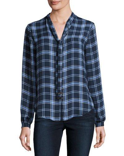 Plaid T-neck Top, Heritage Blue