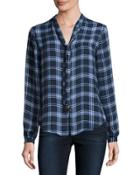 Plaid T-neck Top, Heritage Blue