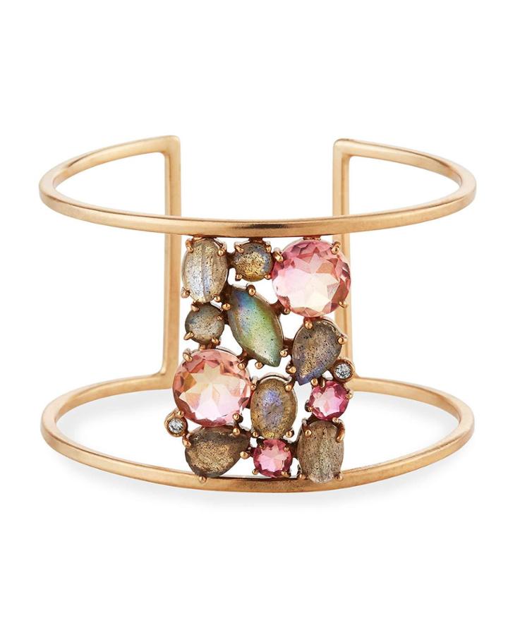 Open Multi-gemstone Cuff Bracelet