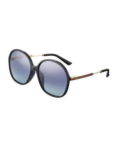 Round Web-trim Acetate Sunglasses, Black/gold