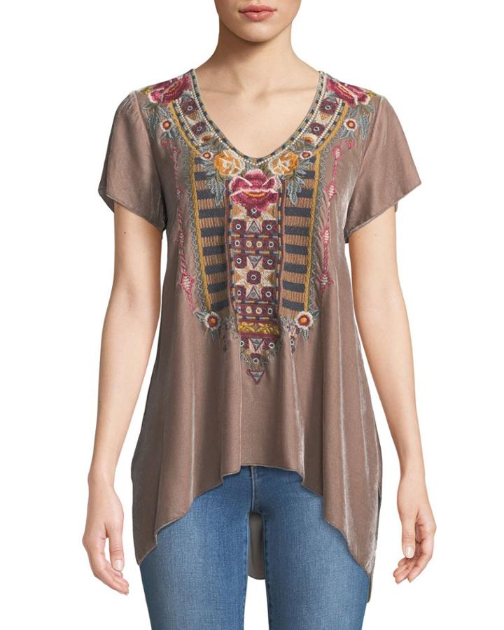 Plus Size Cherelle Embroidered Velvet Tunic