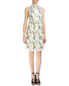 Halter-neck Floral-embroidered Dress
