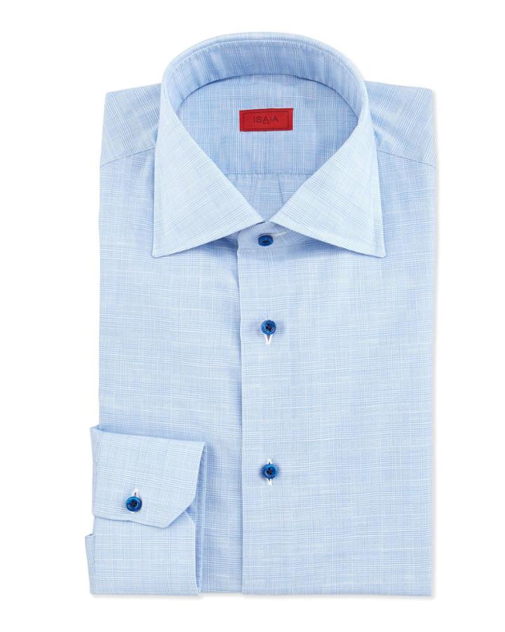 Glen Plaid Chambray Dress Shirt,