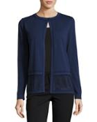 Sheer-border Knit Cardigan, Navy