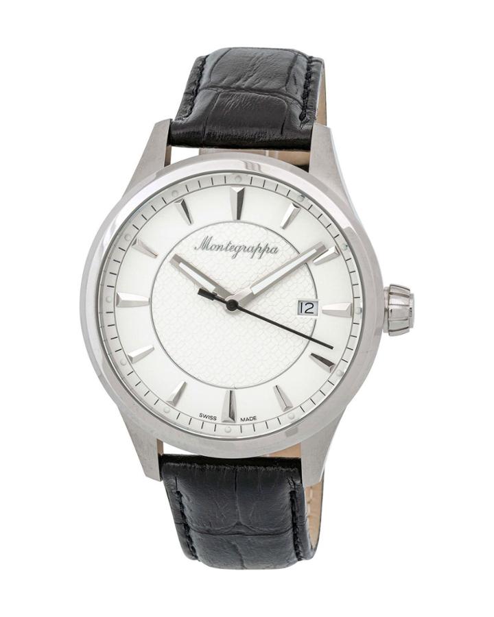 Men's 42mm Fortuna Date Watch W/ Leather Strap, Black/white