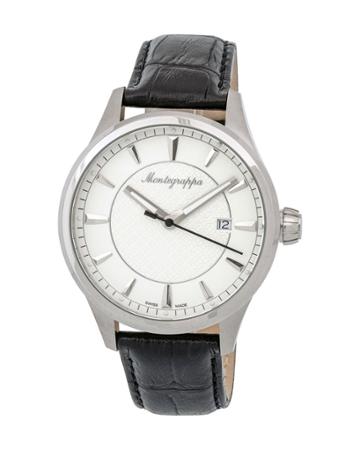 Men's 42mm Fortuna Date Watch W/ Leather Strap, Black/white