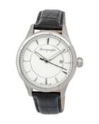 Men's 42mm Fortuna Date Watch W/ Leather Strap, Black/white