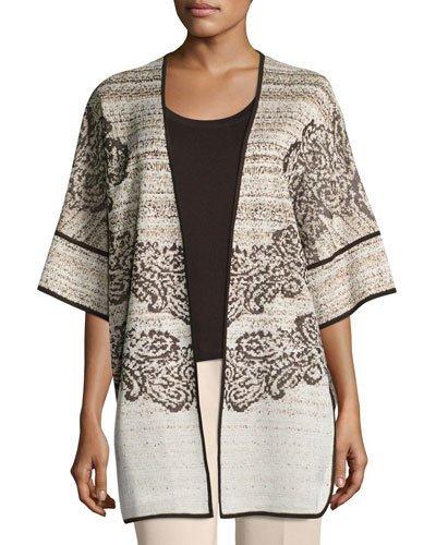 Scroll-knit Half-sleeve Jacket, Brown