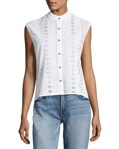 Michi Embroidered Eyelet Button Top