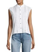 Michi Embroidered Eyelet Button Top