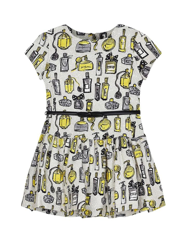 Girl's Perfume Bottle Print Dress W/ Belt,