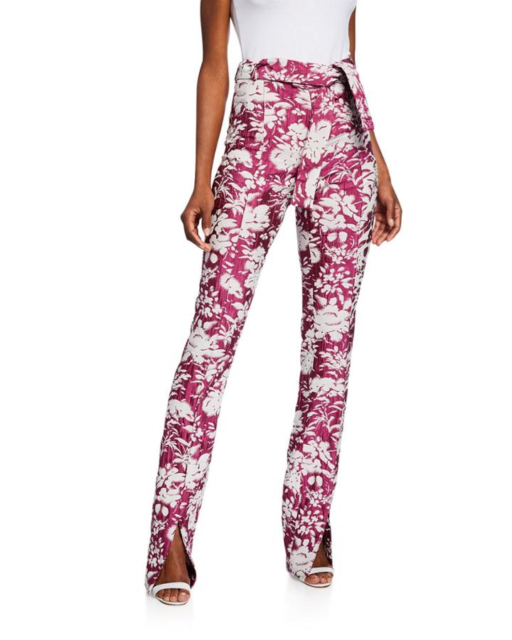 Burgos Floral Jacquard Split-hem Pants