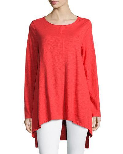 Travel Long-sleeve Cotton Tunic, Bright Red