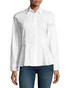 Long-sleeve Tie-back Stretch-cotton Blouse, White