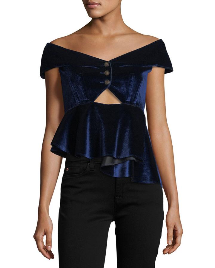 Off-the-shoulder Cutout Velvet Peplum Top