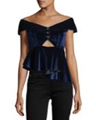 Off-the-shoulder Cutout Velvet Peplum Top