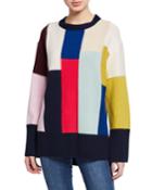 Patchwork Wool/cashmere High-low Sweater W/-sleeve