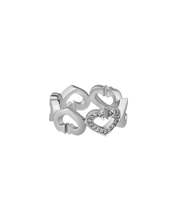 Estate 18k White Gold Heart Diamond Ring,