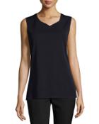 V-neck Knit Long Tank, Navy