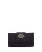 Brigit Crystal-brooch Satin Evening Clutch Bag, Black