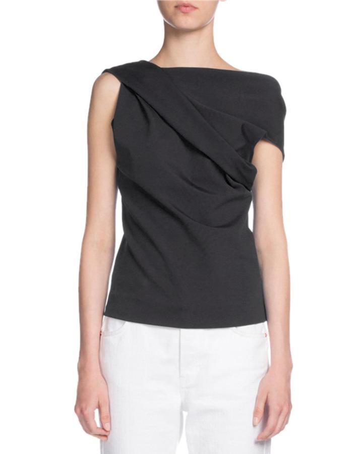 Off-shoulder Twisted Jersey Top, Faded Black