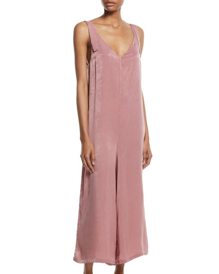 Tie-shoulder Satin Culottes Romper