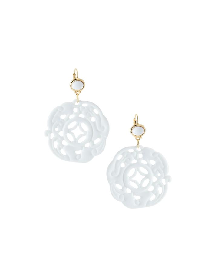 Carved Drop Wire Earrings, White